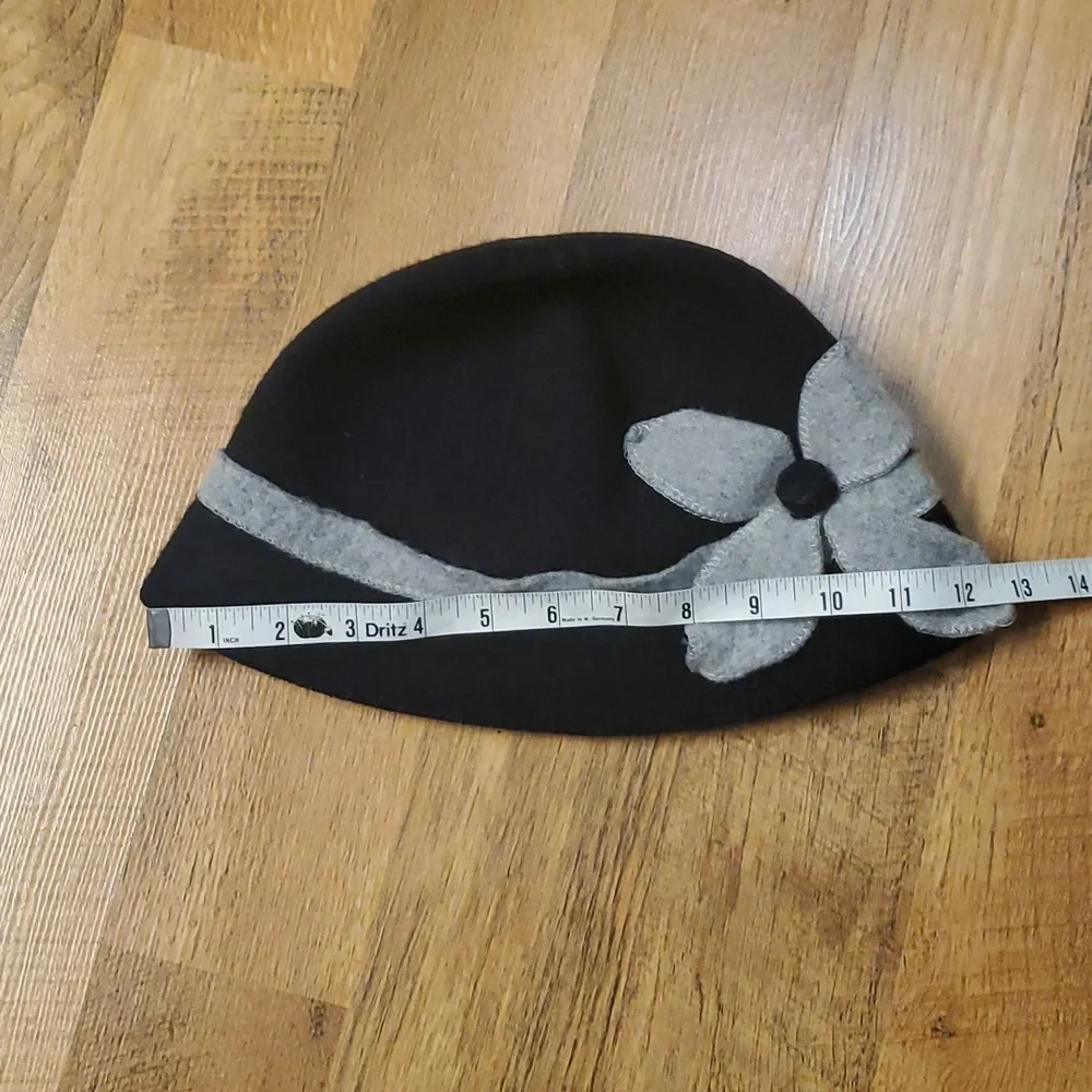 August Woman's Black Wool Fitted Bucket‎ Hat with Flower